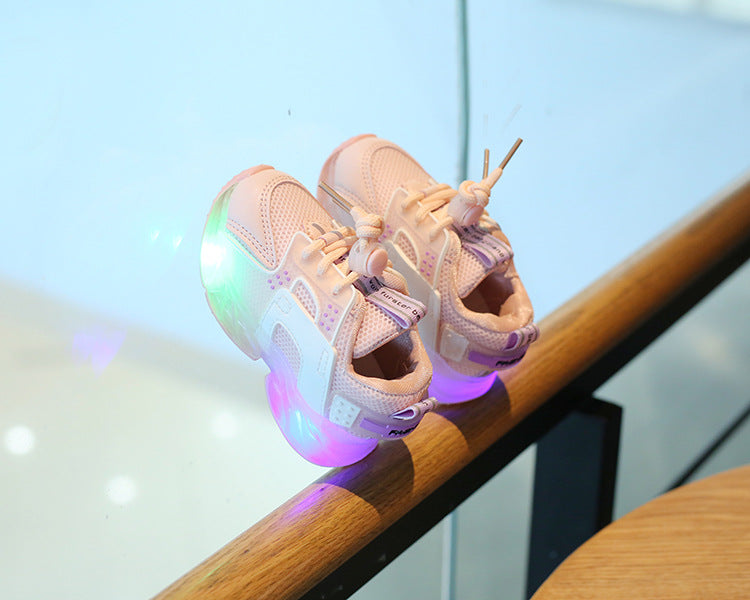 Children's 1-6 Years Old Mesh Surface Shoes Sports Shoes Athletic Shoe Laces Shoes With LED Light