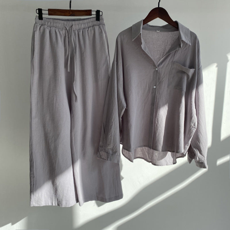 Women's 2-piece Retro Plus Size Shirt Outfit High Waist Loose Trousers