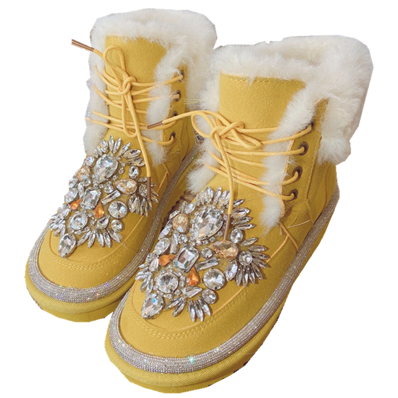Women's Short Tube Thickened Wool And Diamond-studded Cotton Boots