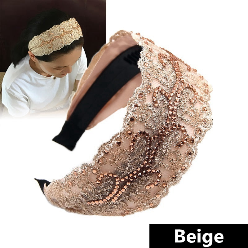 Women's Lace Wide Brim Rhinestone Hair Hoop