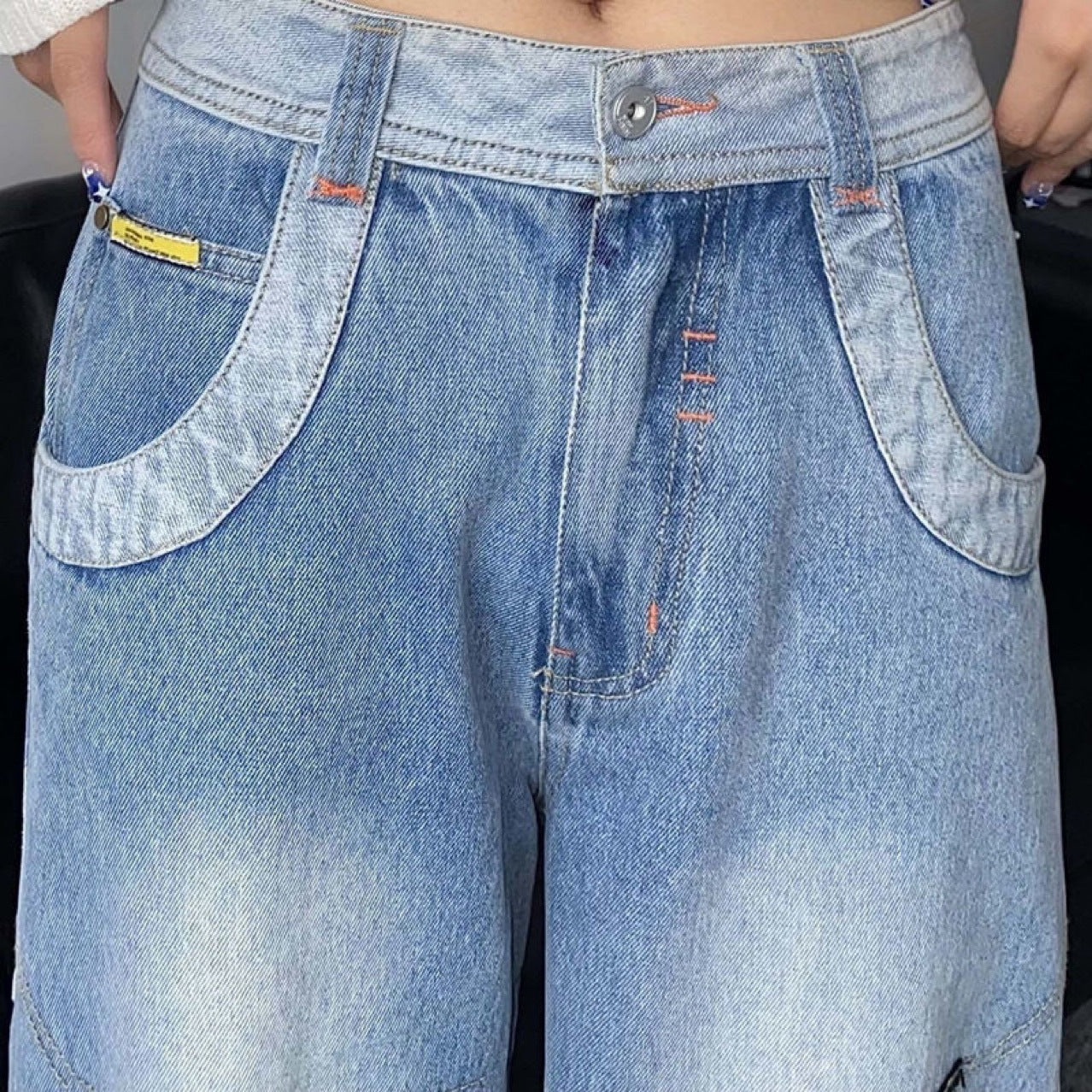 Vintage Pocket Gradient Loose Large Size Fat Mm Jeans