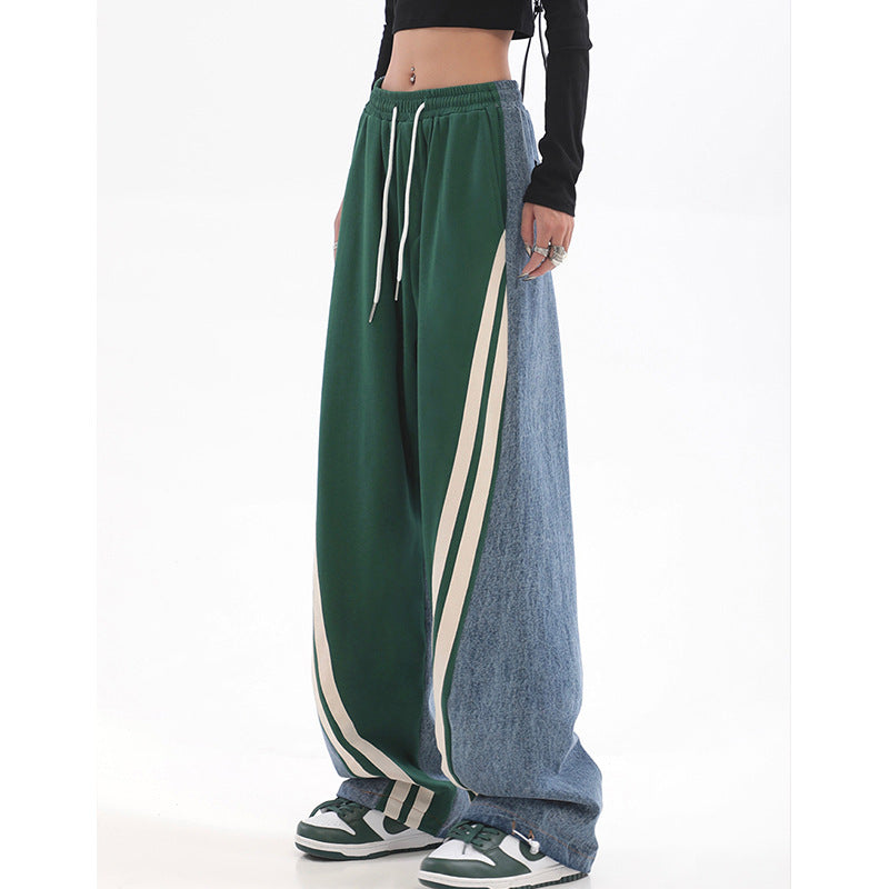 Patchwork-jeans amerikansk High Street løse bukser med brede ben hiphop-sportsbukser