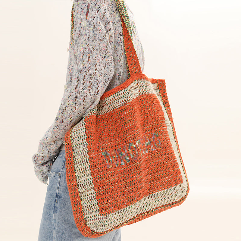 Cutout Lettering Bulk Knit Tote Bag