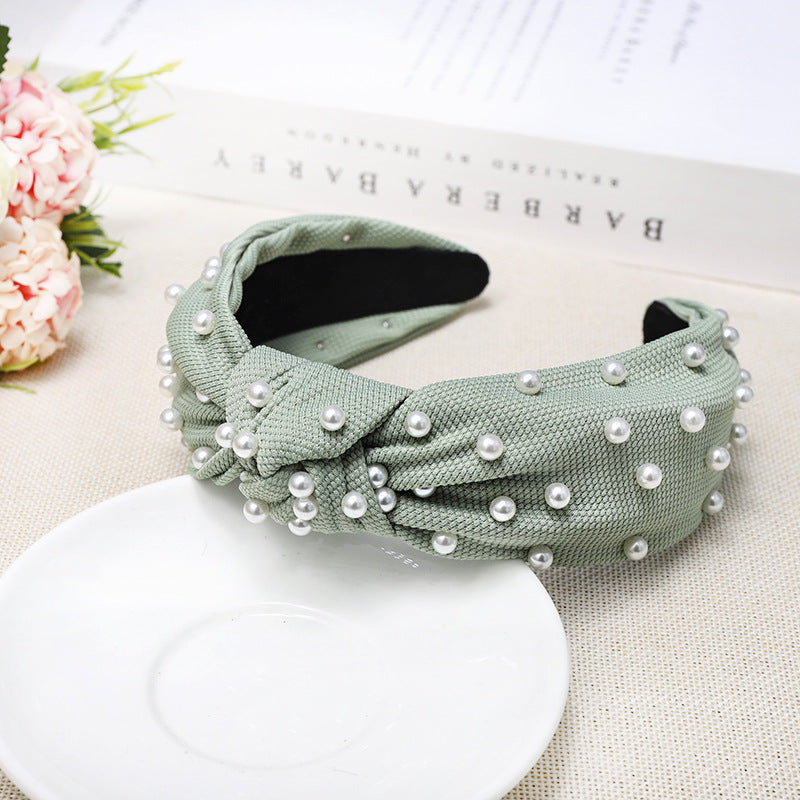 Simple Nail Pearl Knotted Headband Solid Color