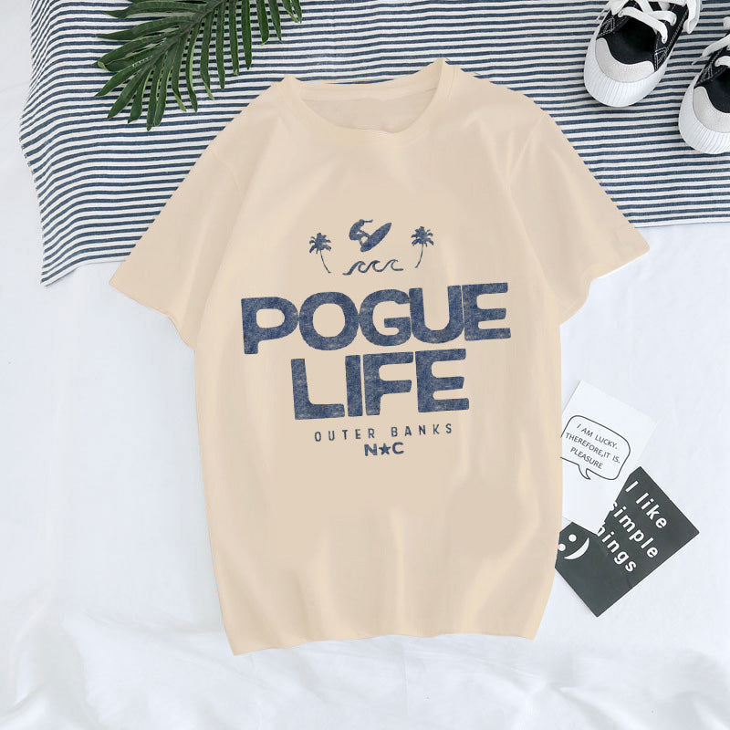 Europæisk og amerikansk digital rundhalset printet sommer T-shirt
