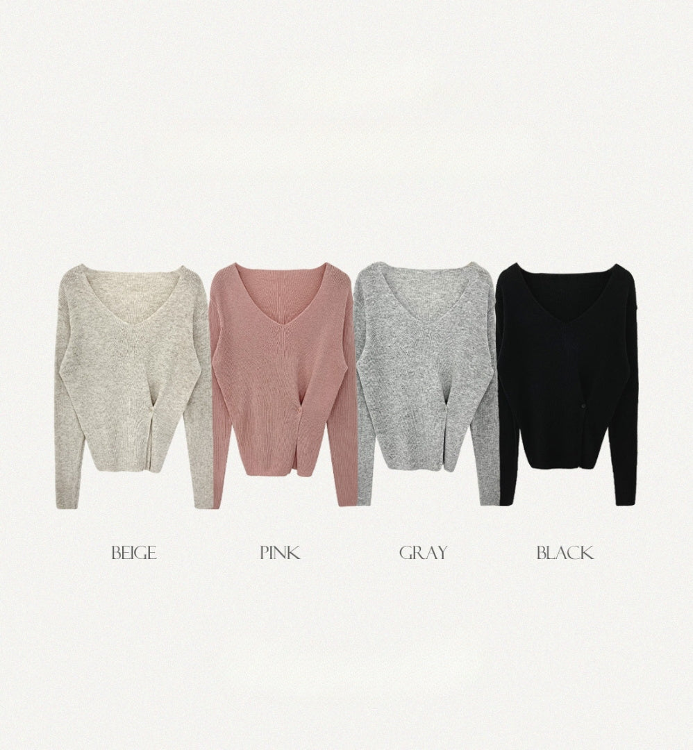 Women's Long Sleeve Bottoming V-neck Split Waist Fitted Thin Sweater