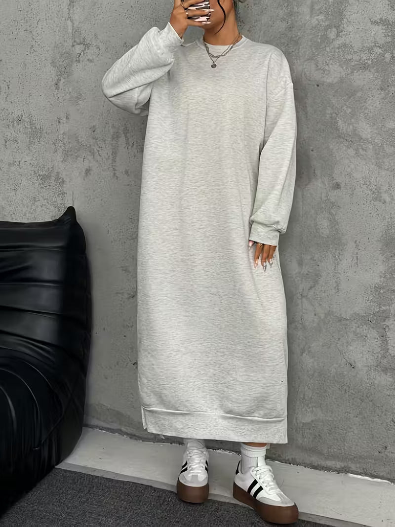 Womens Fleece-Lined Crew-Neck Long-Sleeve Sweater Dress