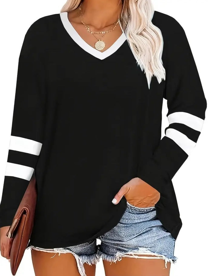 Female Casual V-neck Digital Printing Loose Oversized Long Sleeves
