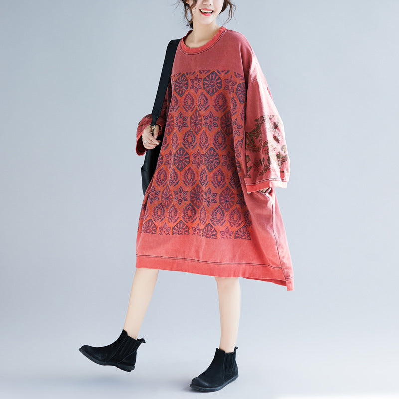 Printed Personality Plus Size Bat Sleeve Dress