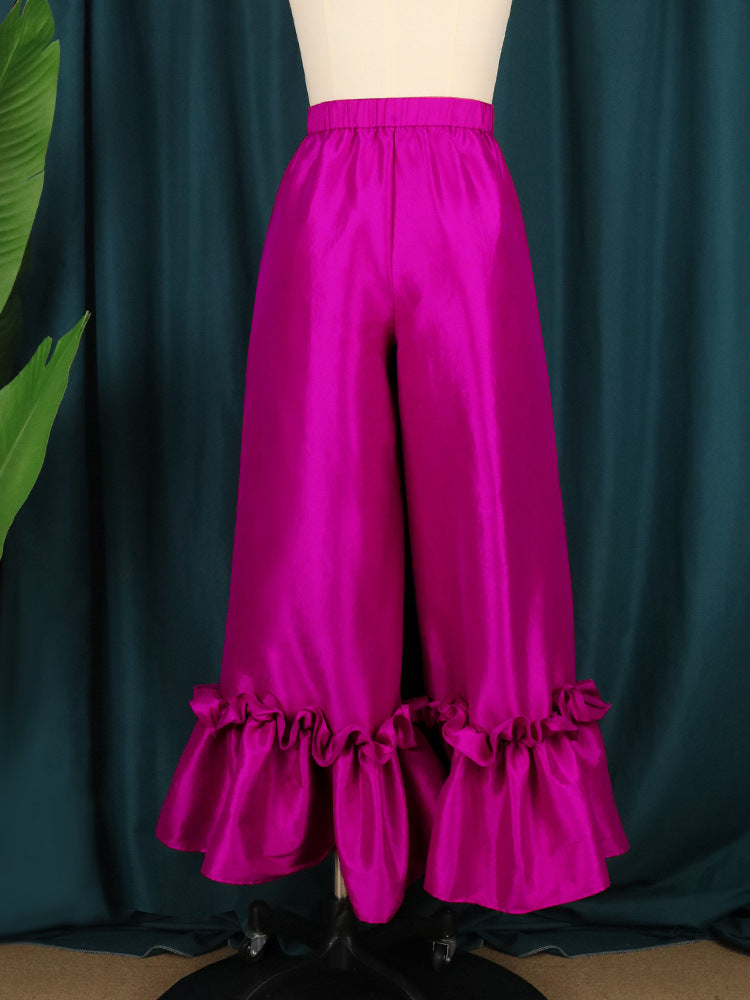 Women's High Waist Loose Ruffled Casual Wide Leg Pants