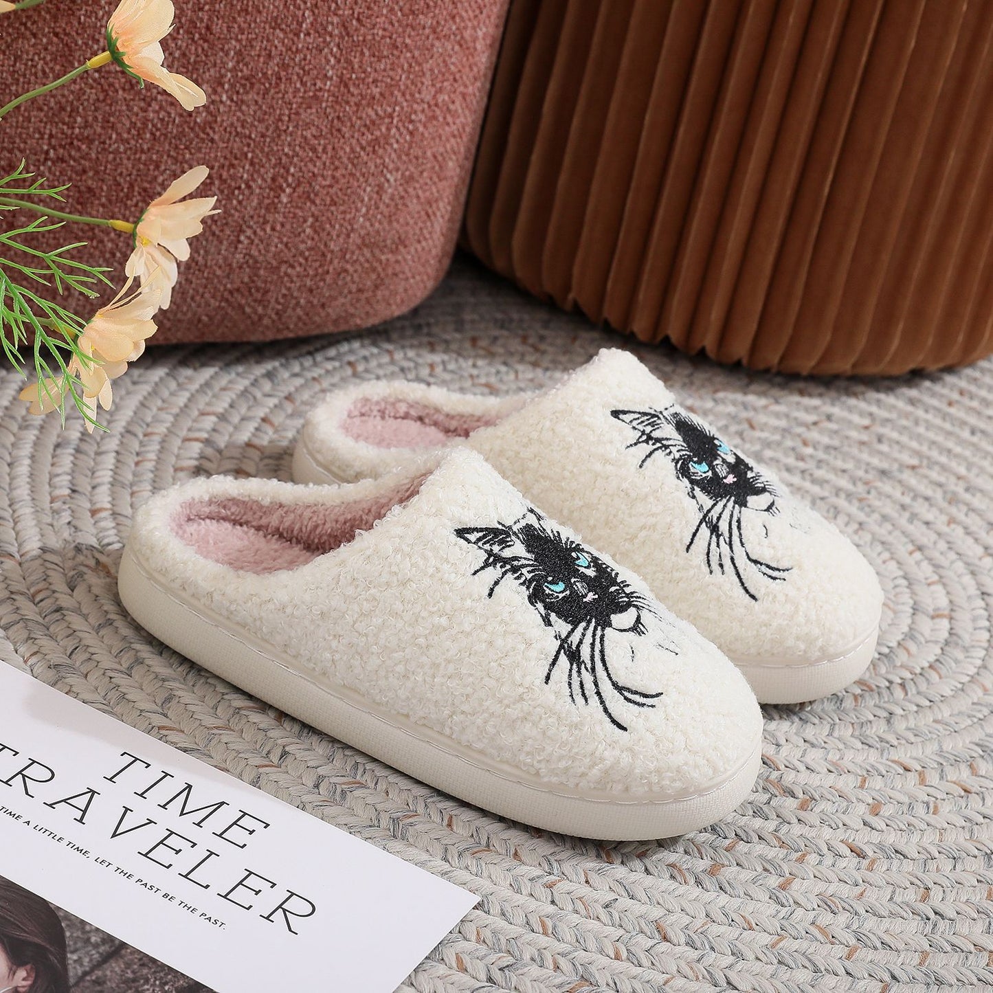 Cotton Slippers Women's Home Winter Animal Embroidery Warm