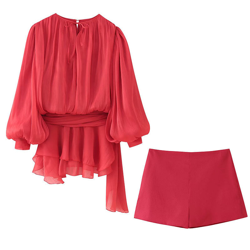 Womens Fashion Asymmetrical Fitted Skirt And Shorts Set