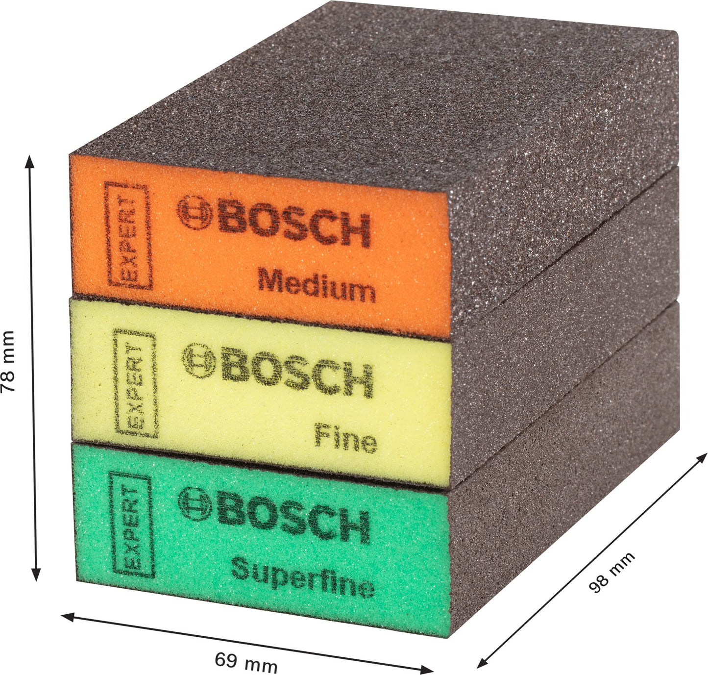 Bosch AccessoriesBosch Professional 3x Expert S471 Standard klossar (för Mjukt trä, Måla på trä, 69 x 97 x 26 mm, Grovlek Medelgrov/Fin/Superfin, tillbehör Handslipning)