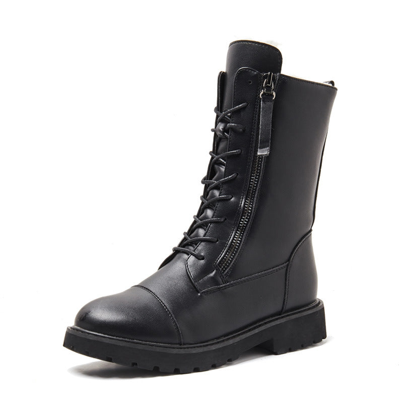 Fur Integrated Snow Boots Women's Leather Middle Tube