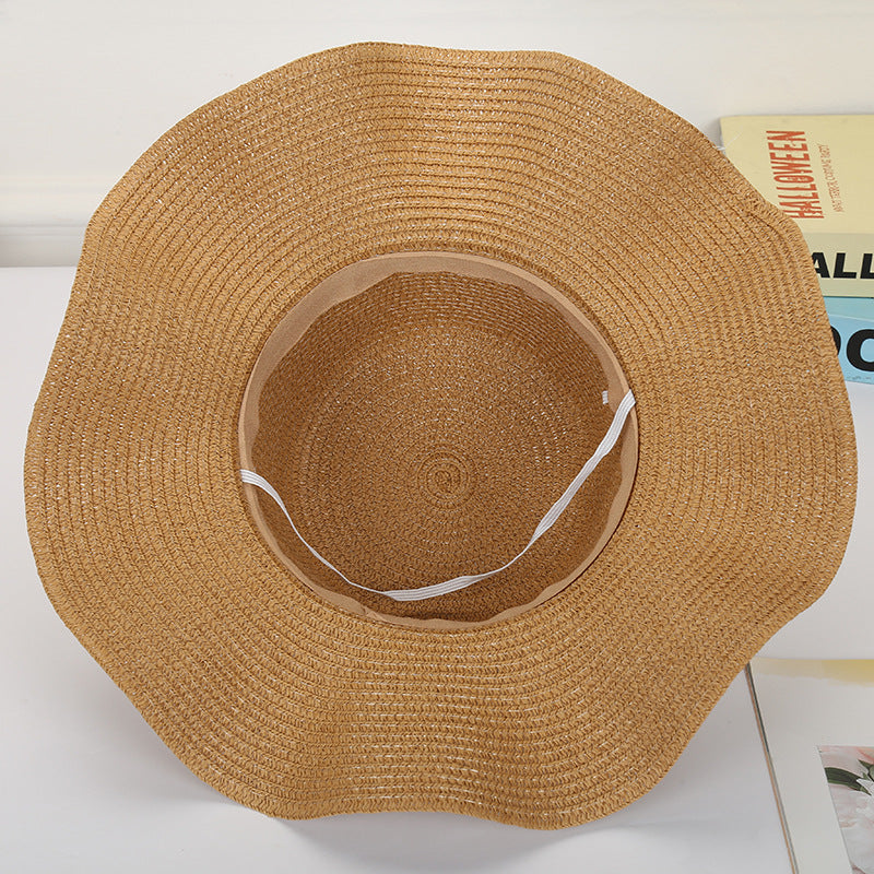 Women's Fashionable Simple Wave Sunshade Garland Big Brim Hat