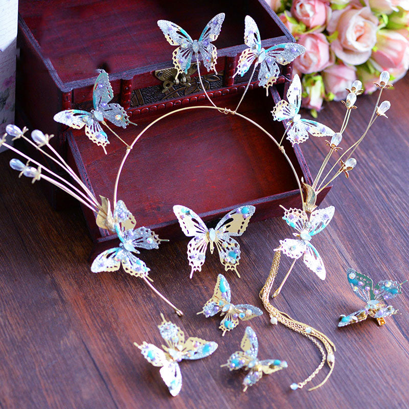 Bride blue butterfly hair band