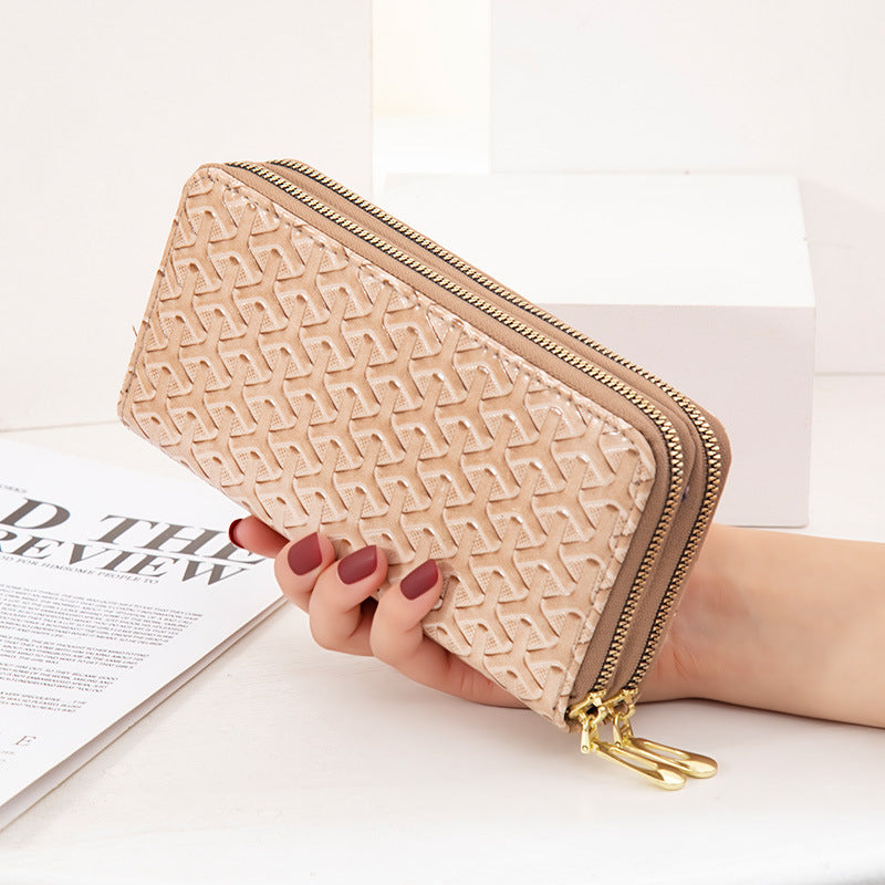 Large Capacity Double Layer Bright Leather Striped Mobile Phone Bag