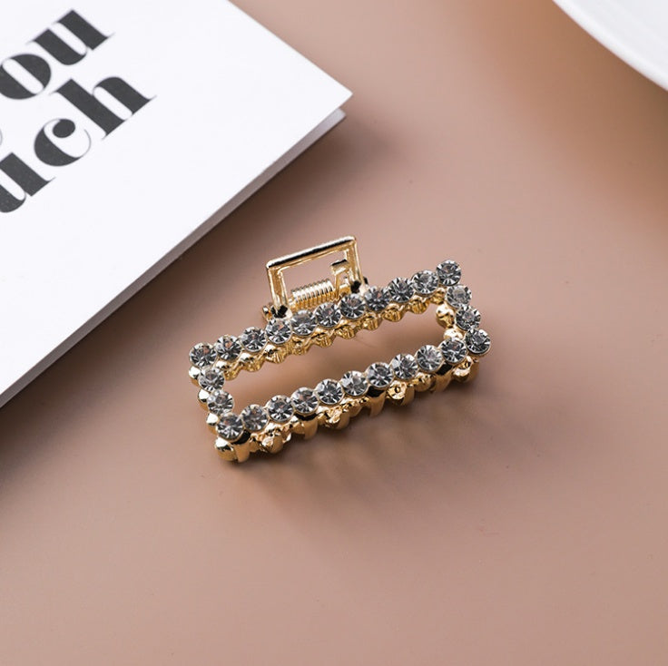 Geometric Square Love Curved Pearl Rhinestone Hair Clip