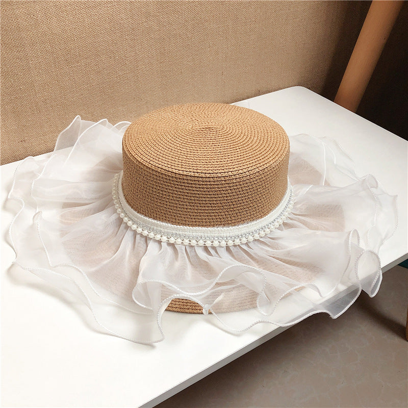 Pearl Lace Mesh Shade Straw Hat