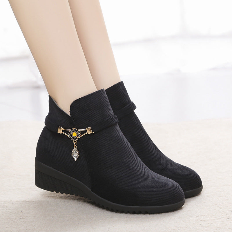 Women's Slope Heel Flat Mother's Cotton Shoes Short Boots