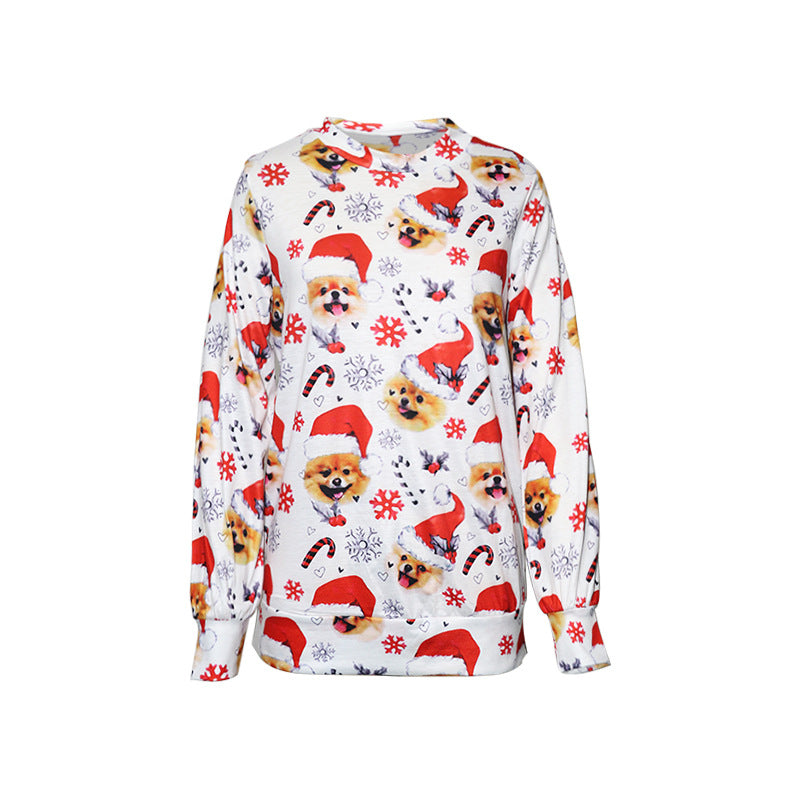 Dame T-shirt med juletryk og rund hals