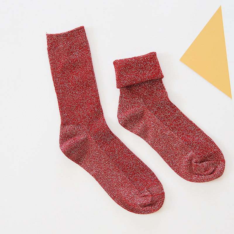Winter fashion warm solid color flash socks