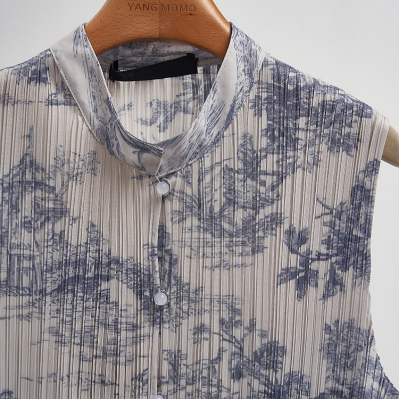 New Chinese-style National Wind Pleated Jacquard Vest Shirt And Skirt Set