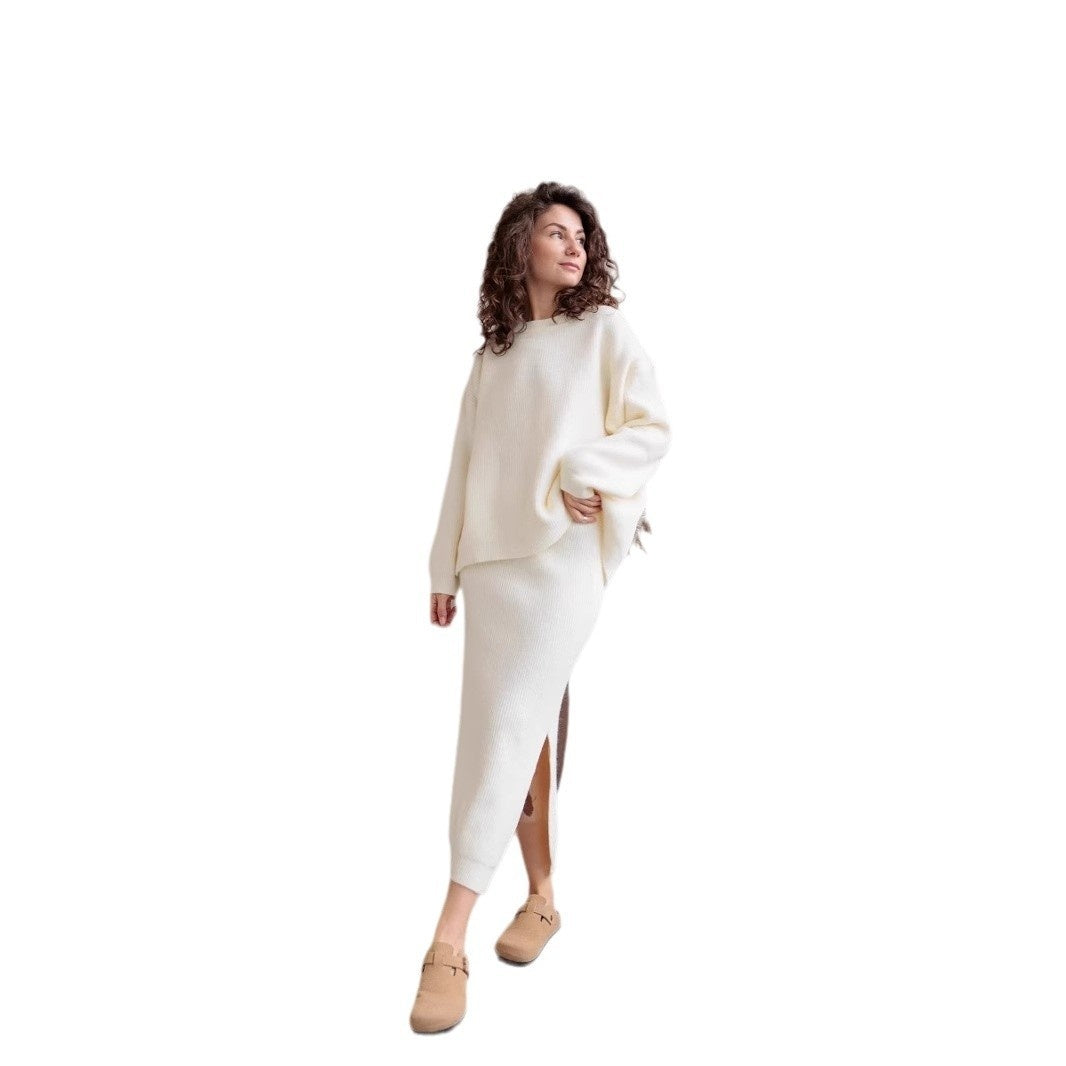 Knitted Overskirt Suit Women's Sweater Split Hip Skirt Elegant