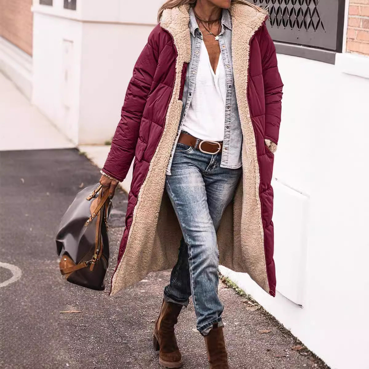 Solid Color Hooded Short Cotton Jacket Long Sleeve Double-sided Wear Slim Fit Elegant Cardigan Coat Top