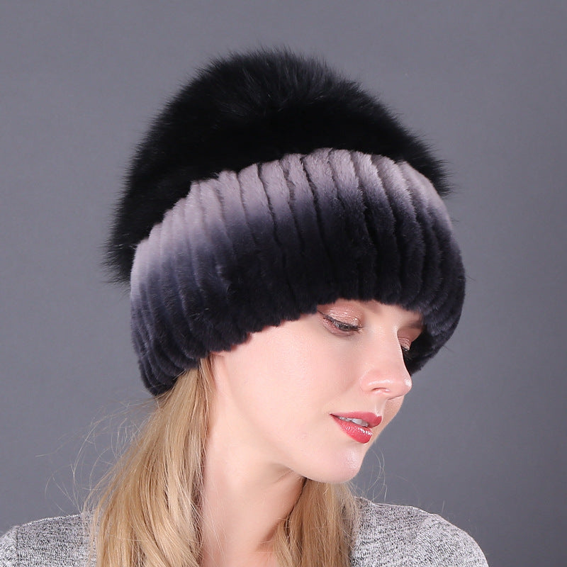 Womens Warmth-Retaining Rex Rabbit Fur Winter Hat
