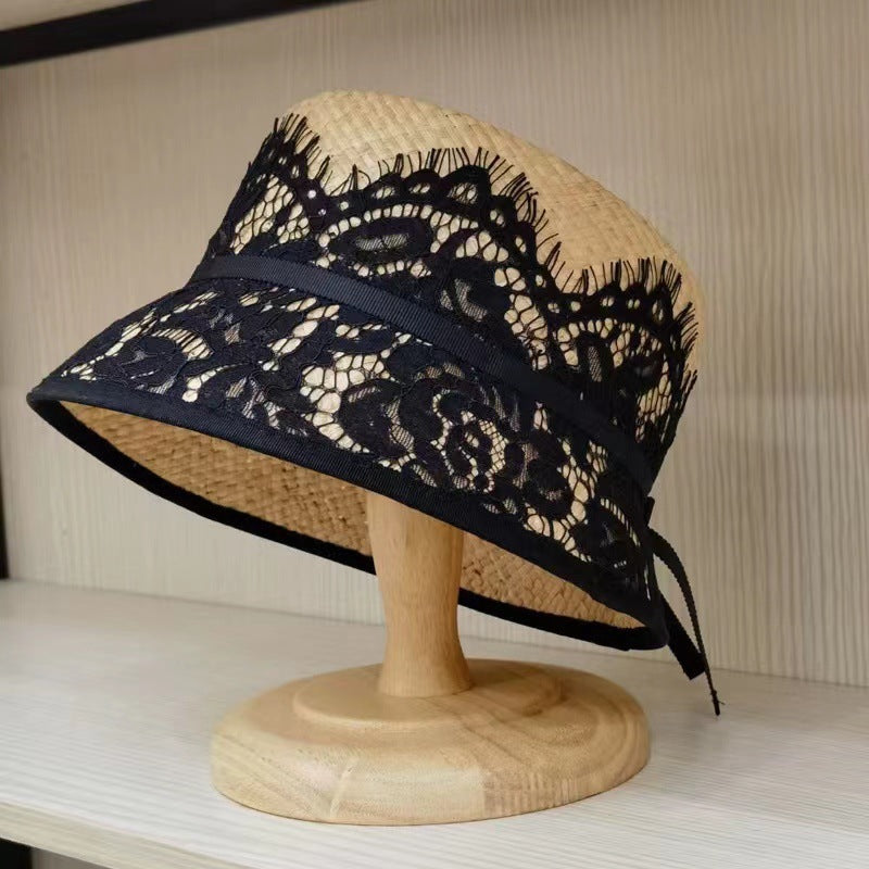 Sun-proof Sun Protection Hat Socialite Style French Straw Short Cap Concave Top Bucket