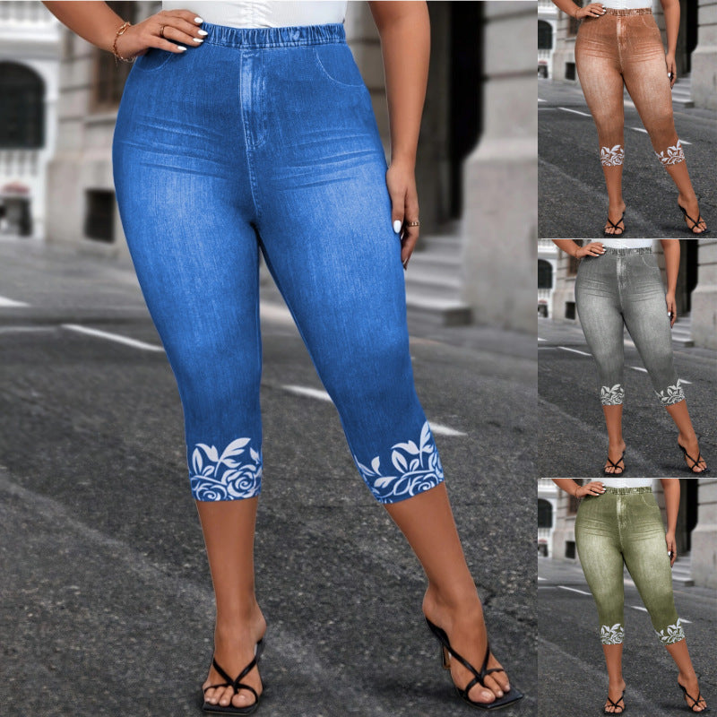 Plus Size Women's Tight Printed Pants
