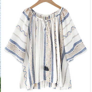 Plus-sized Cotton And Linen Retro Loose Slimming Top For Fat Girls