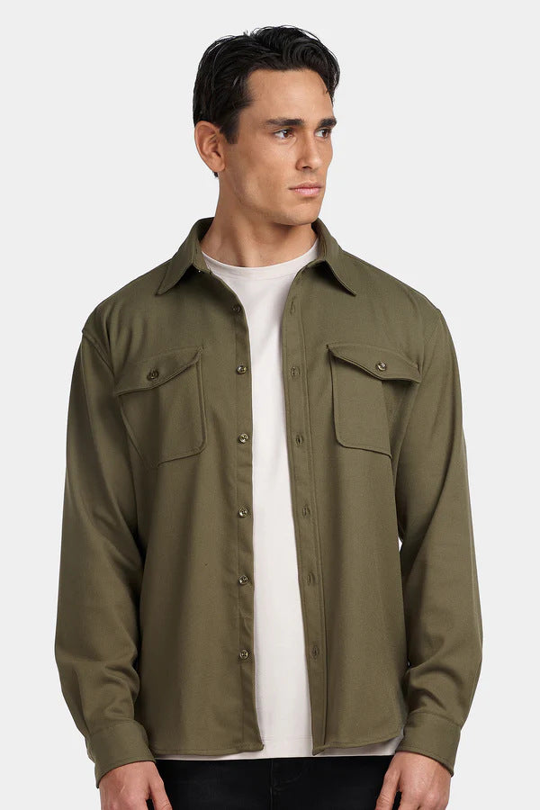 Men's Pure Cotton Workwear Coat Loose Casual Long Sleeves Shirt