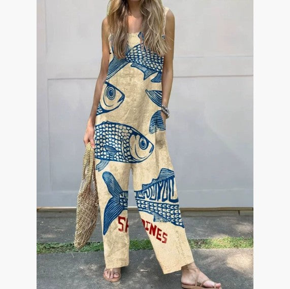 Sweet Retro Printed Women's Suspender Trousers