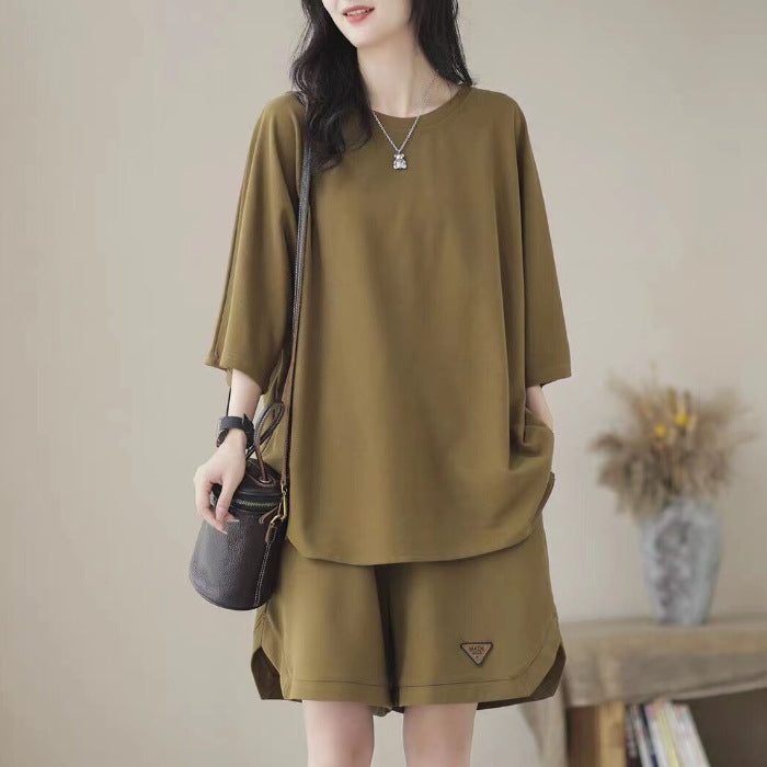 Loose-fitting Casual Top And Shorts Two-piece Set