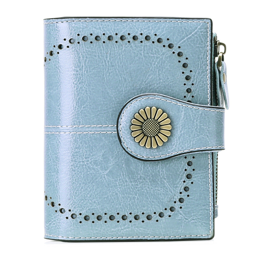 Wallet Women's Short Oil Wax Leather Zipper Card Holder