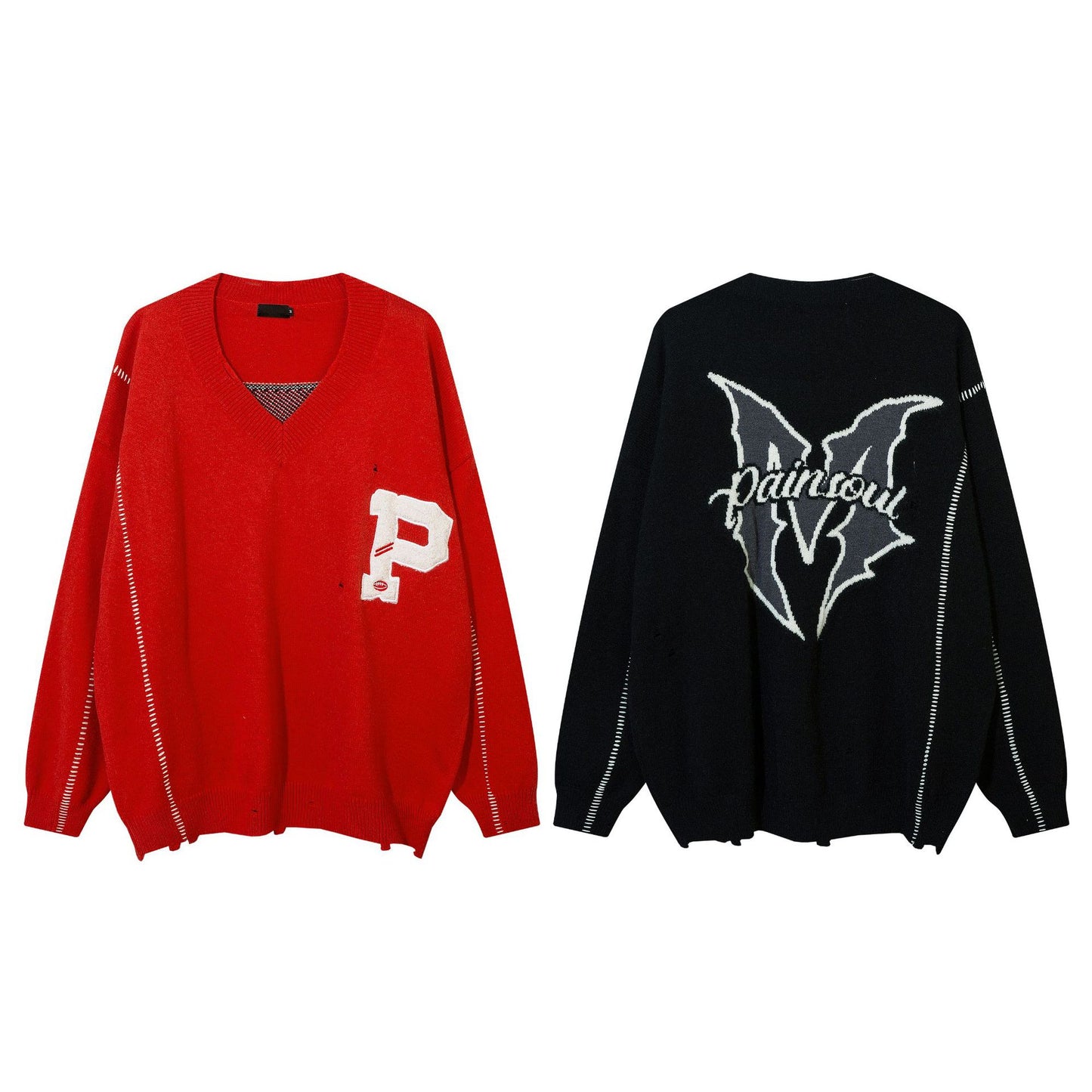 Small High Street Broken V-Neck Black Sweater Male