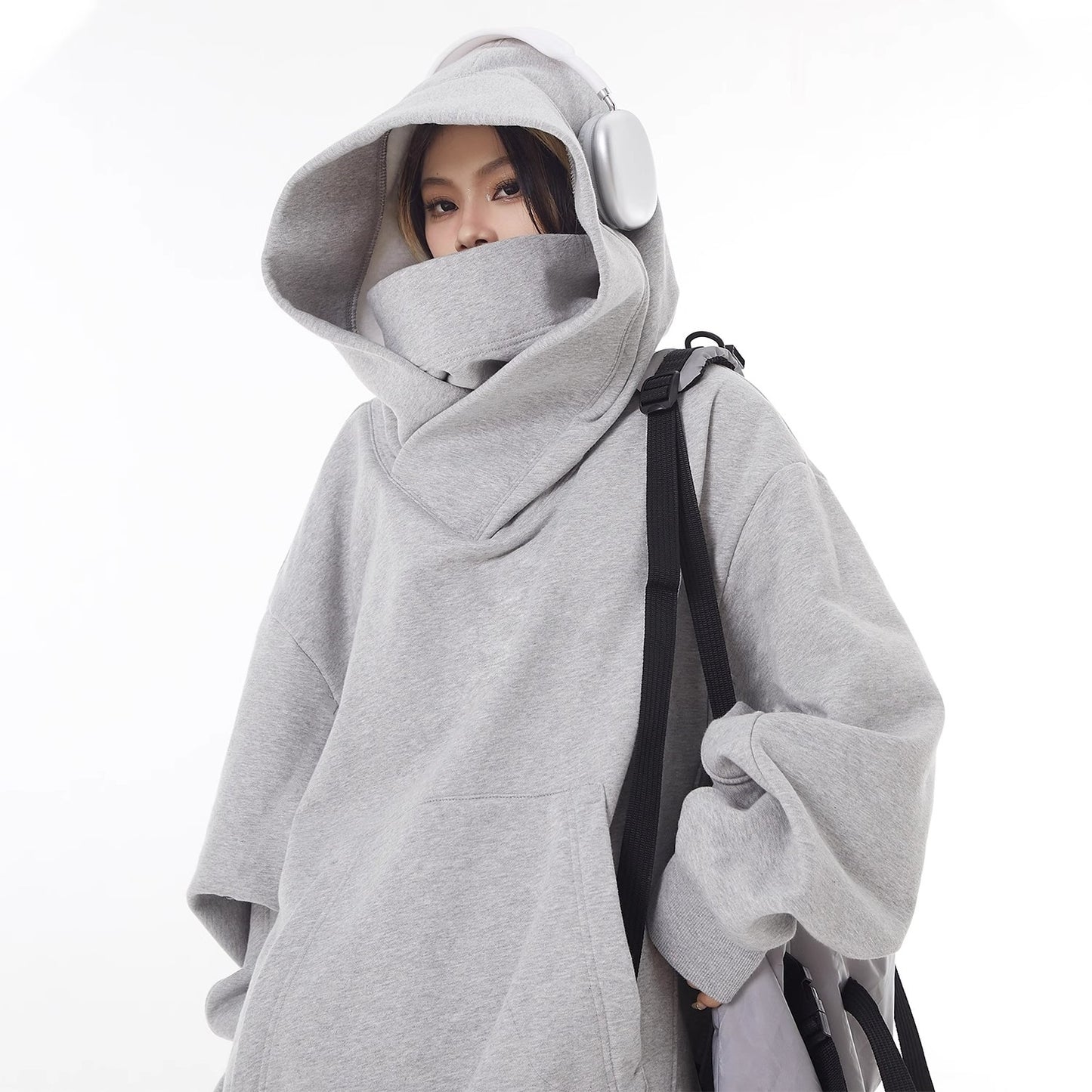 Loose High Collar Hooded Fleece Lined Sweater