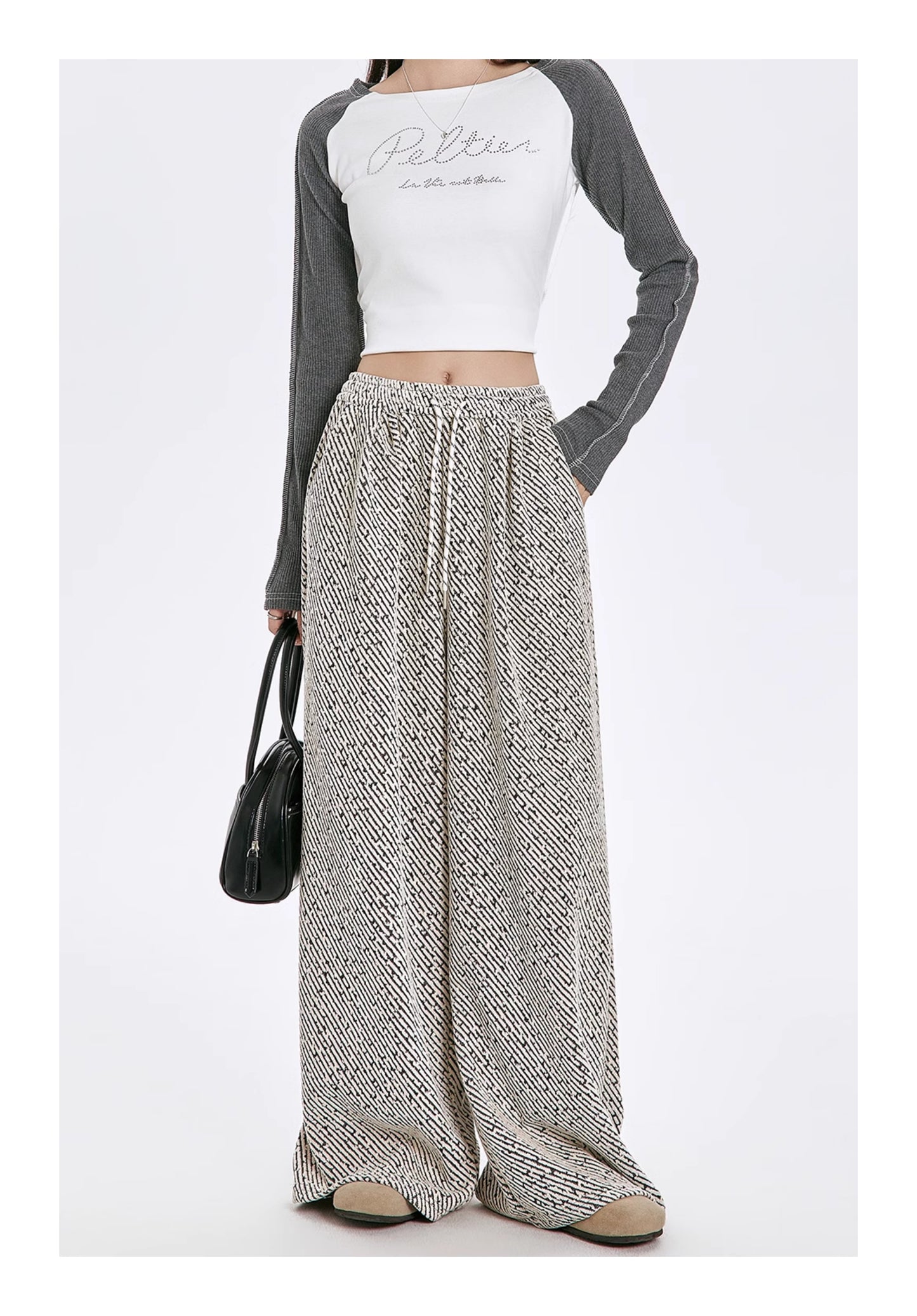 Striped Straight Casual Winter Loose Drooping Wide-leg Pants