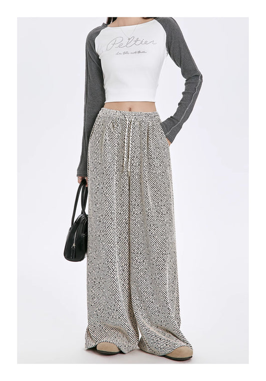 Striped Straight Casual Winter Loose Drooping Wide-leg Pants
