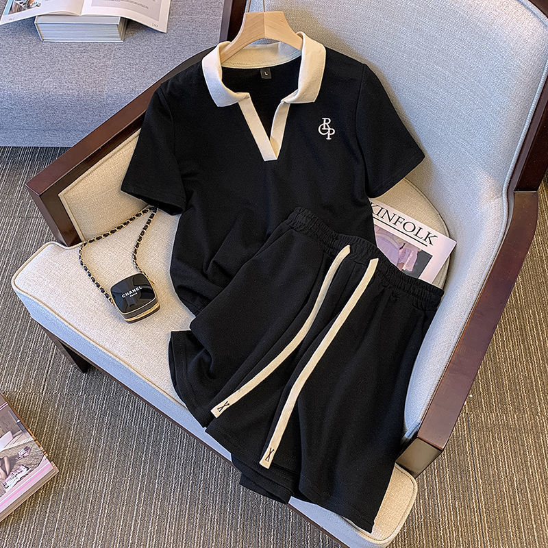 Polo-neck Top And Shorts Two-piece Set