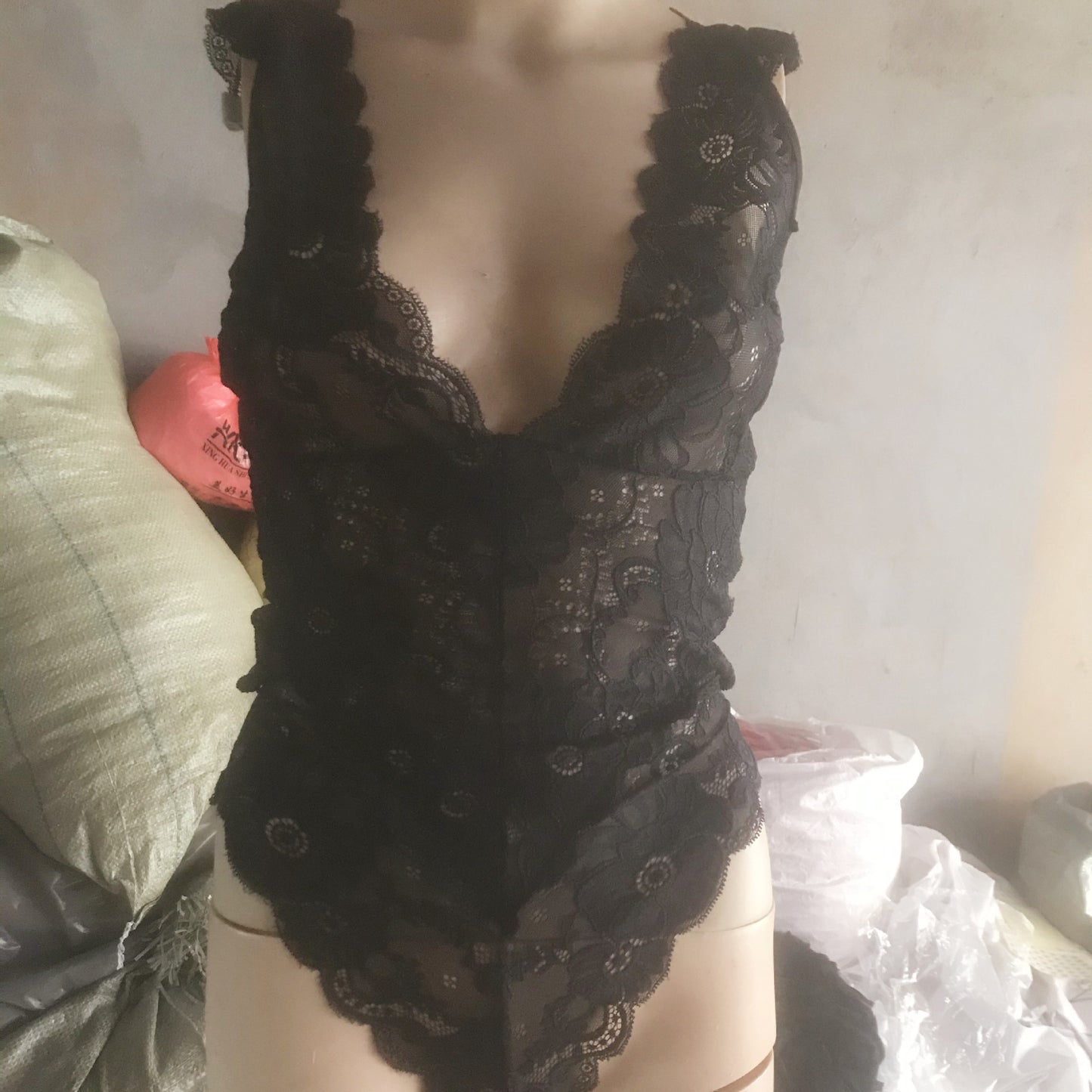 Siamese Mesh Lace Backless Fork Home Night