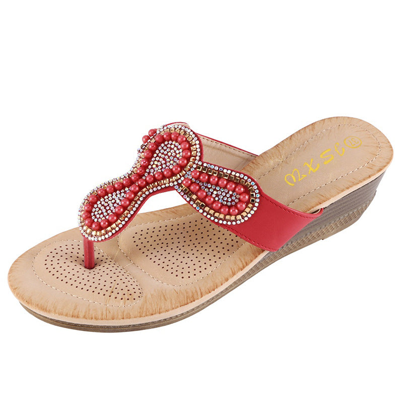 Women's shoes with rhinestone and pearl accessories