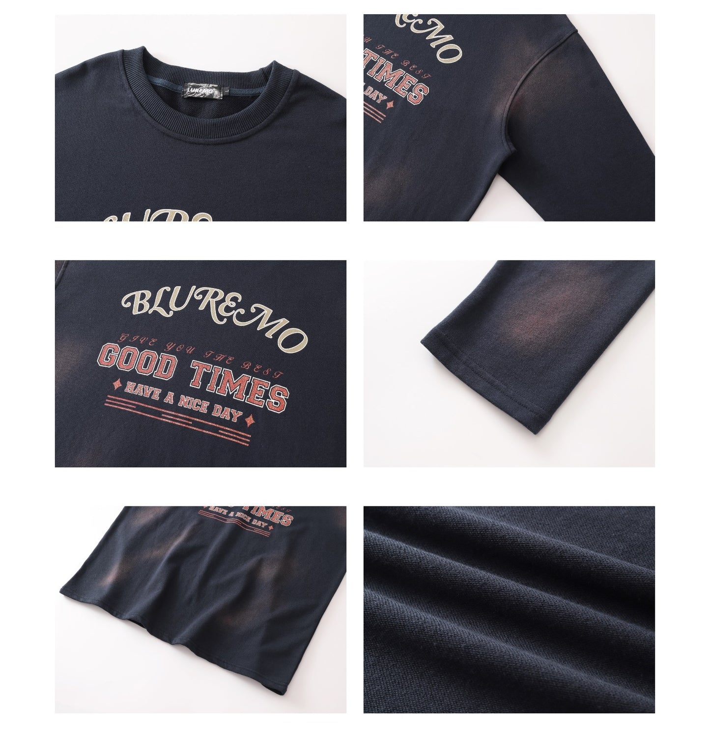 Mørk Vasket Guldtryk Rundhals Pullover Sweatshirt