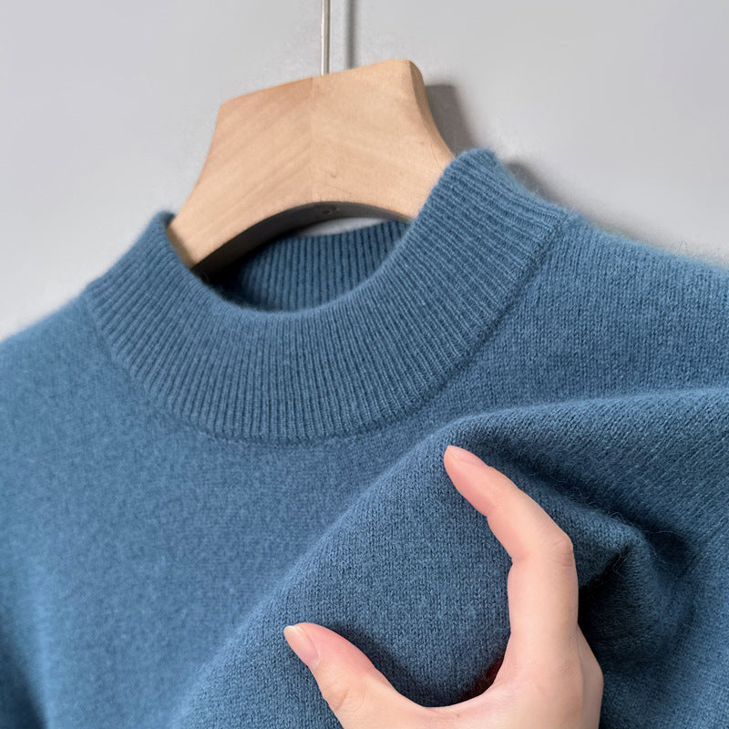 Casual Fashion Bottoming Shirt Young And Middle-aged Simple Half Turtleneck Solid Color Sweater For Men