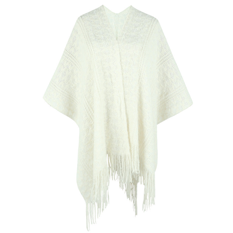 Hæklet Polyester Garn Hule Strikket Kvast Kappe Og Sjal Sweater Dame Cardigan