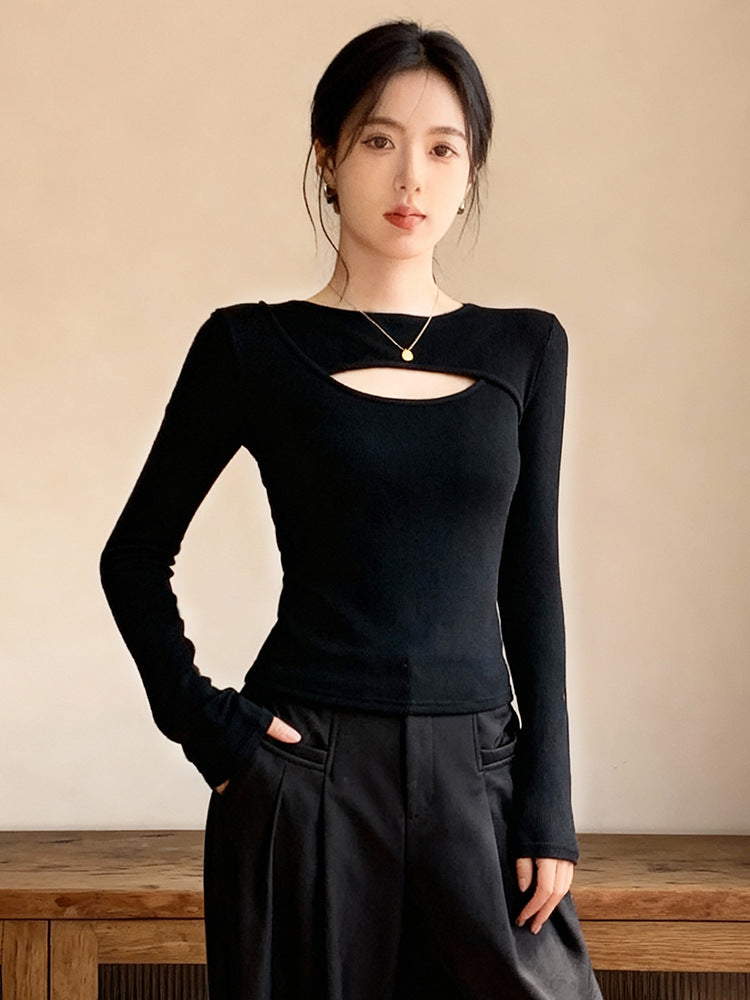 Women's Hollow Out Round Neck Long Sleeve Top