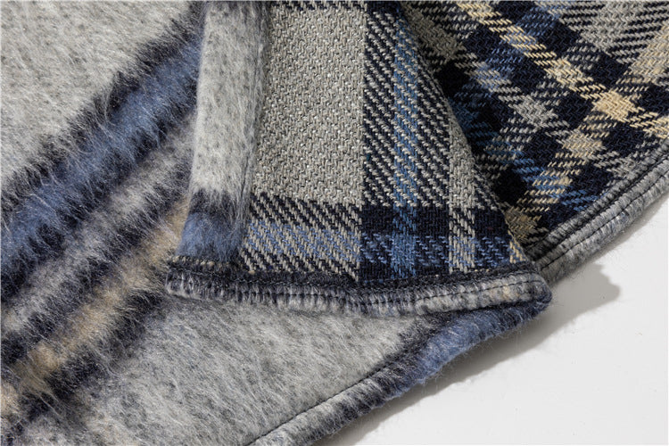 Contrasting Color Brushed Thickened Long-sleeved Plaid Shirt Men's Models