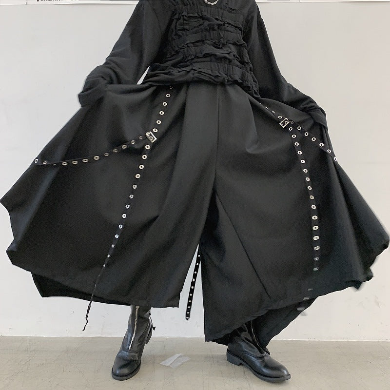 Dark Niche Personality Ribbon Rivet Heavy Industry Art Super Large Swing Irregular Pantskirt